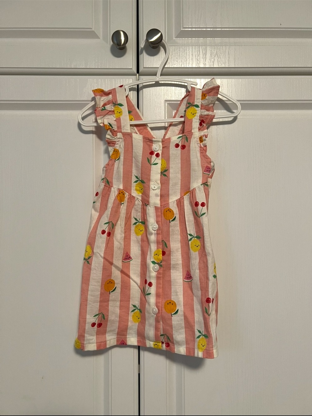 H&M Baby Pink and White Striped Fruit-Print Sundress 6-9 months